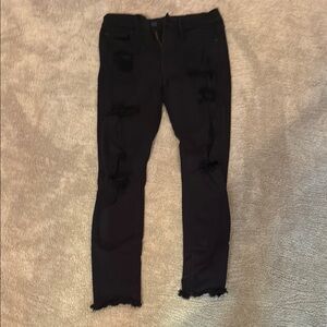 Express black destructed denim leggings.  EUC